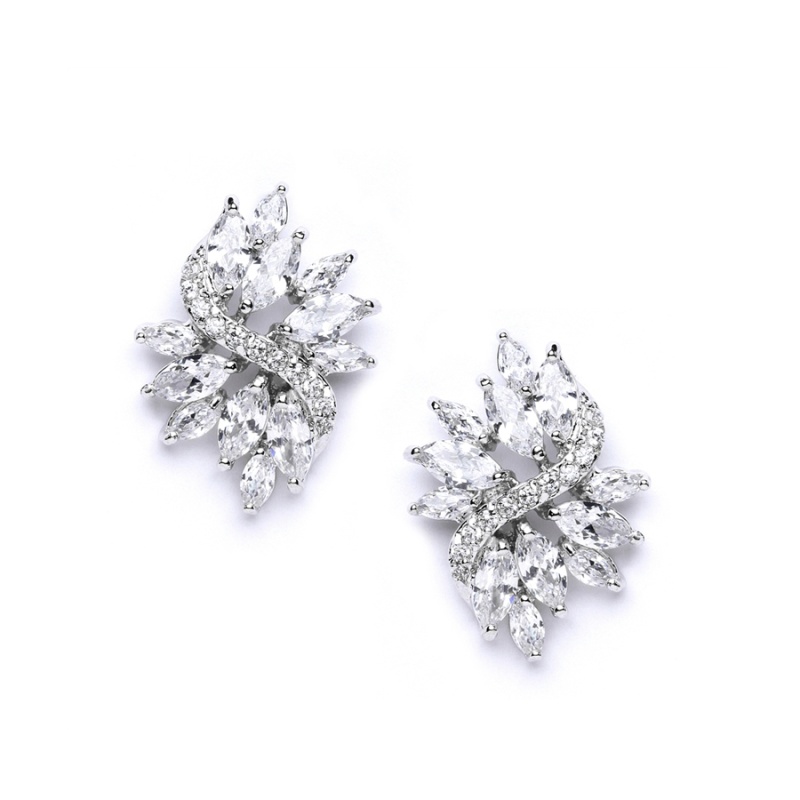 Cubic Zirconia Cluster Wedding Earrings With Delicate Marquis Stones