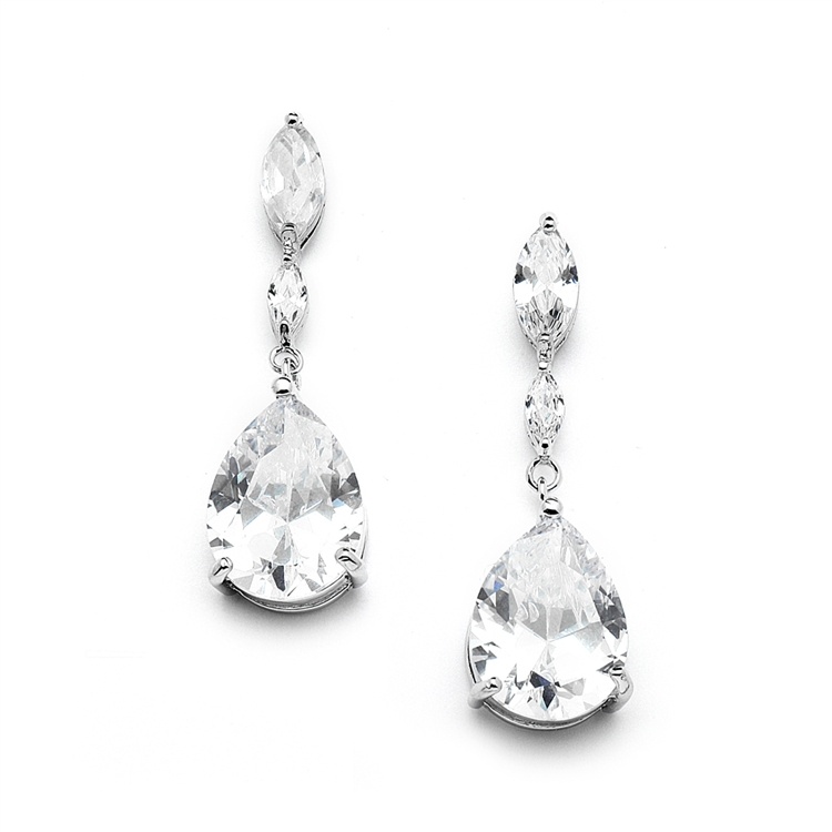 Cubic Zirconia Wedding Earrings With Dainty Marquise & Pear Drop