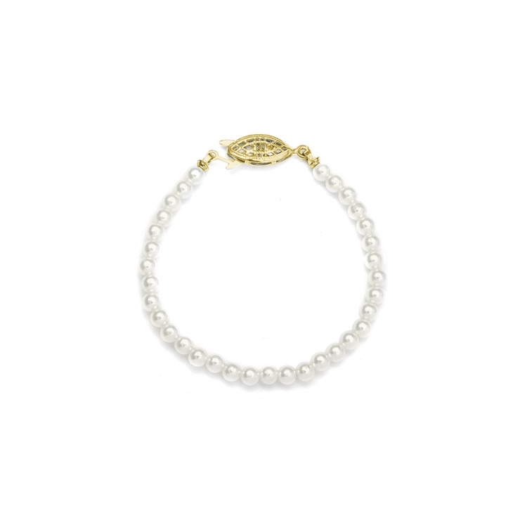 Single Strand Petite 4Mm Pearl Wedding Bracelet - 6"/Ivory/Gold