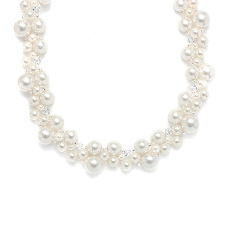 White Pearl Bubbles With Ab Crystal Wedding Necklace