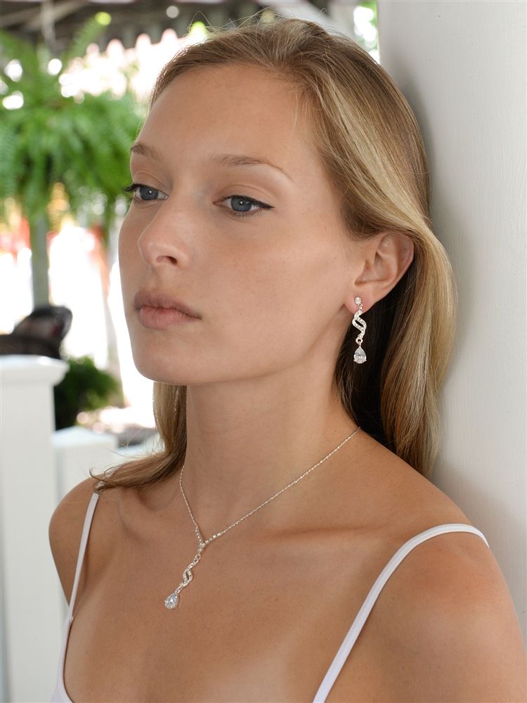 Dainty Necklace & Earrings Set With Cz Teardrops