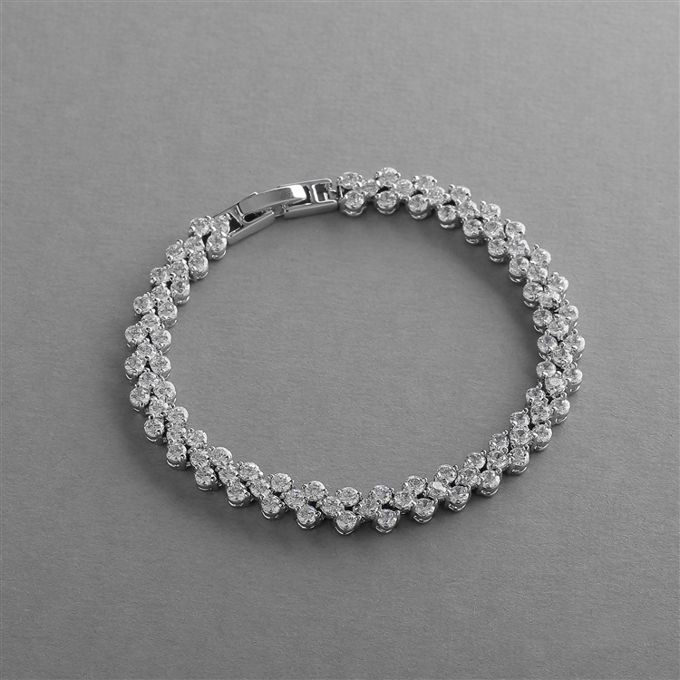 Elegant Silver Rhodium Cubic Zirconia Wedding Or Prom Tennis Bracelet