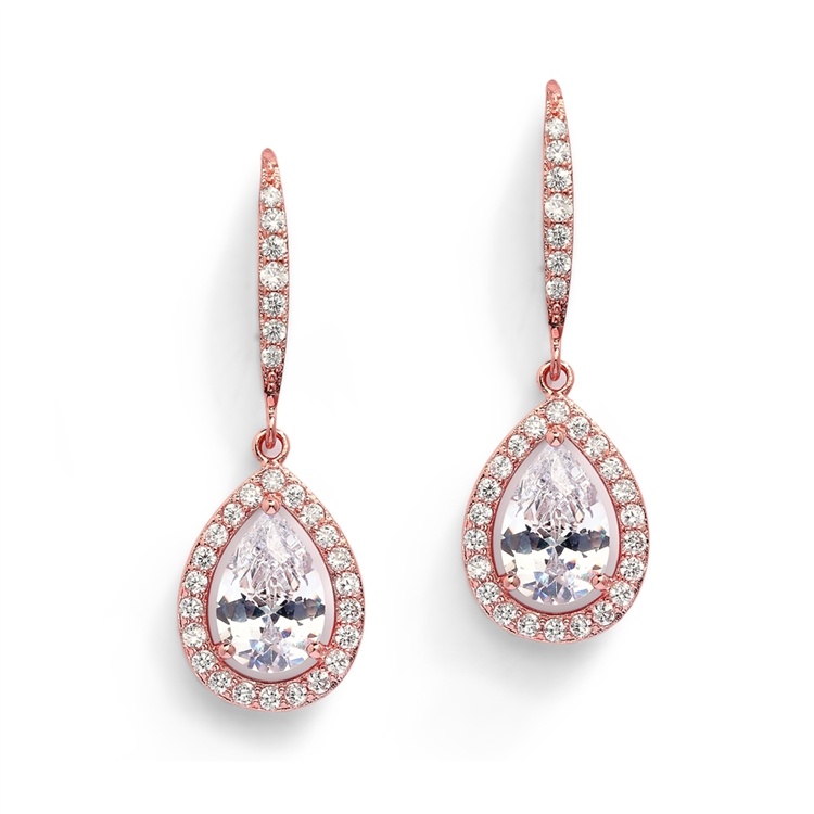 Magnificent Pear Shape Cz Bridal Or Pageant Earrings In Rose Gold