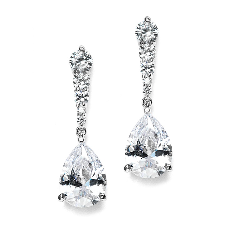 Cubic Zirconia Pears Dangle Earrings With Graduated Top