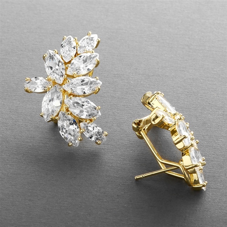 Shimmering Cubic Zirconia Marquis Cluster Gold Earrings
