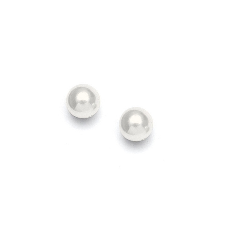 Dainty 6Mm Pearl Stud Wedding Earrings - White - Pierced - Gold