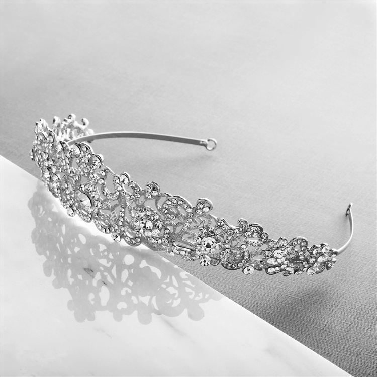 Popular Vintage Filigree Bridal, Wedding Or Prom Silver Tiara With Clear Crystals