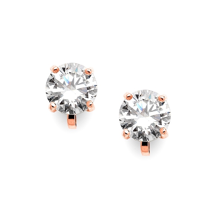 Rose Gold Clip-On Earrings With 3 Carat 9.5Mm Cz Solitaire