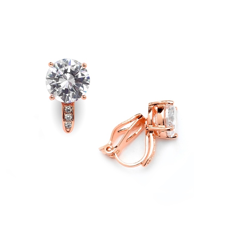 2.0 Ct. Cz Solitaire Clip-On Stud Earrings (8Mm) With 14K Gold Plated Pave Accents