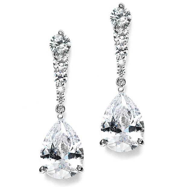 Cubic Zirconia Pears Dangle Earrings With Graduated Top