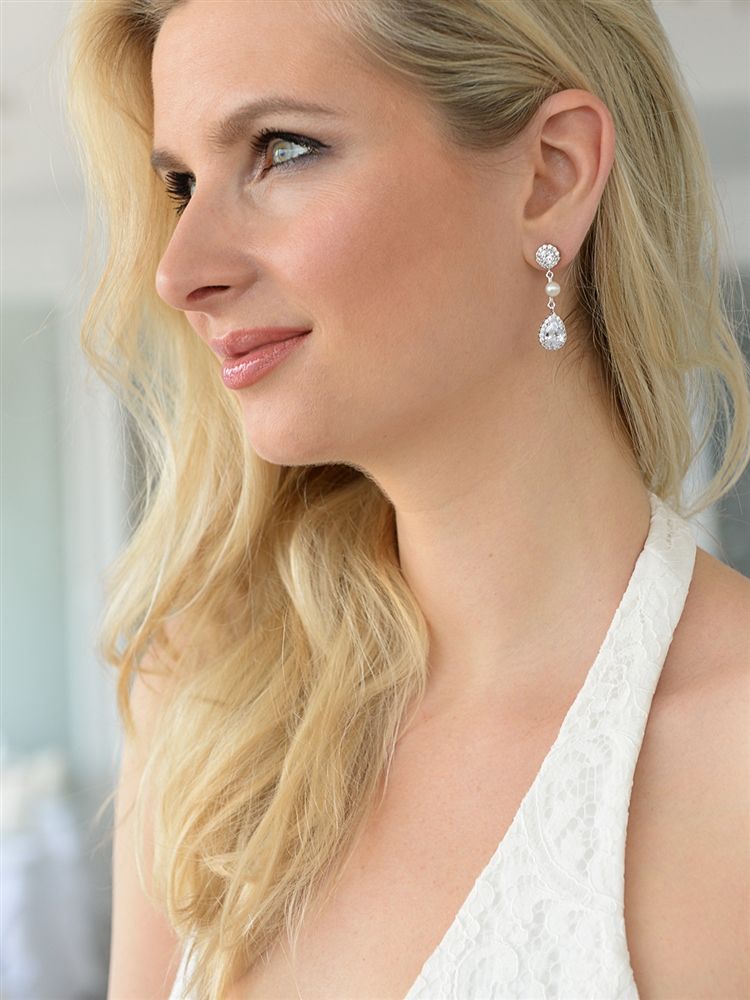 Cz And Freshwater Pearl Designer Bridal Earrings