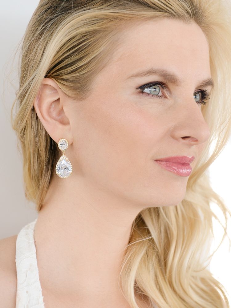 Best-Selling Gold Cz Pear-Shaped Drop Bridal Earrings - Pierced