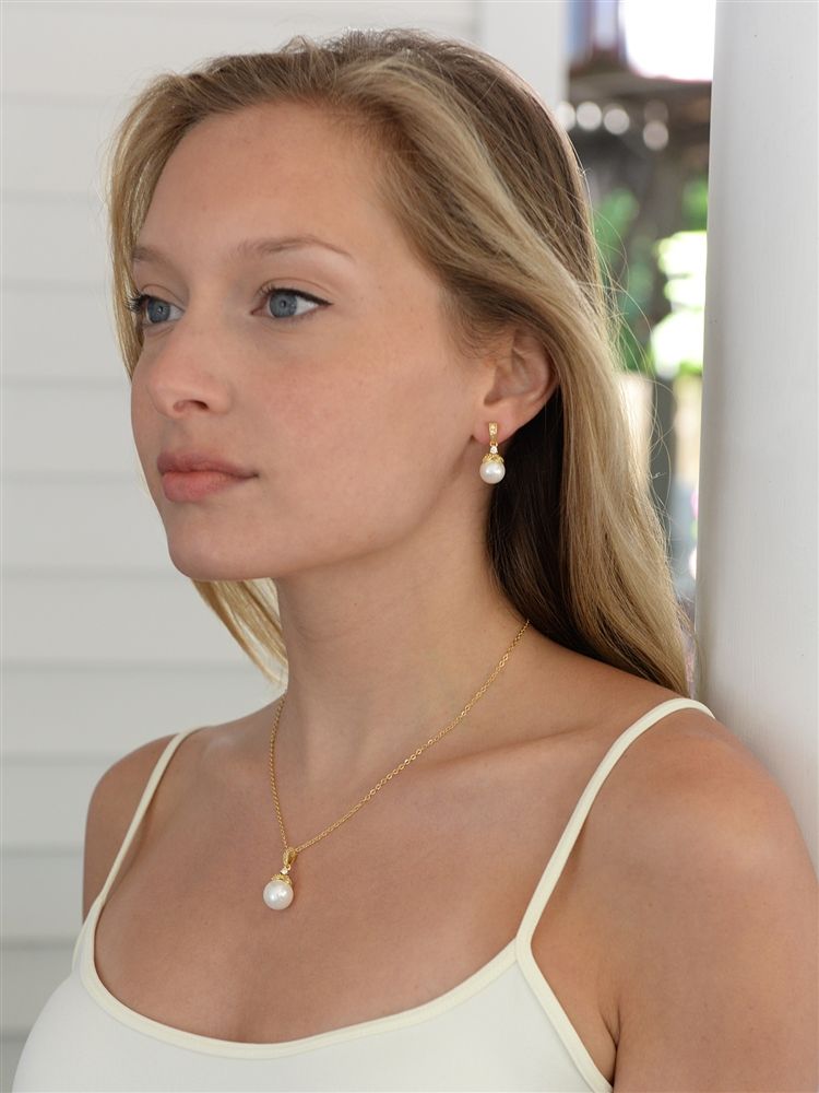 Gold Pearl Drop Necklace Set With Vintage Cz