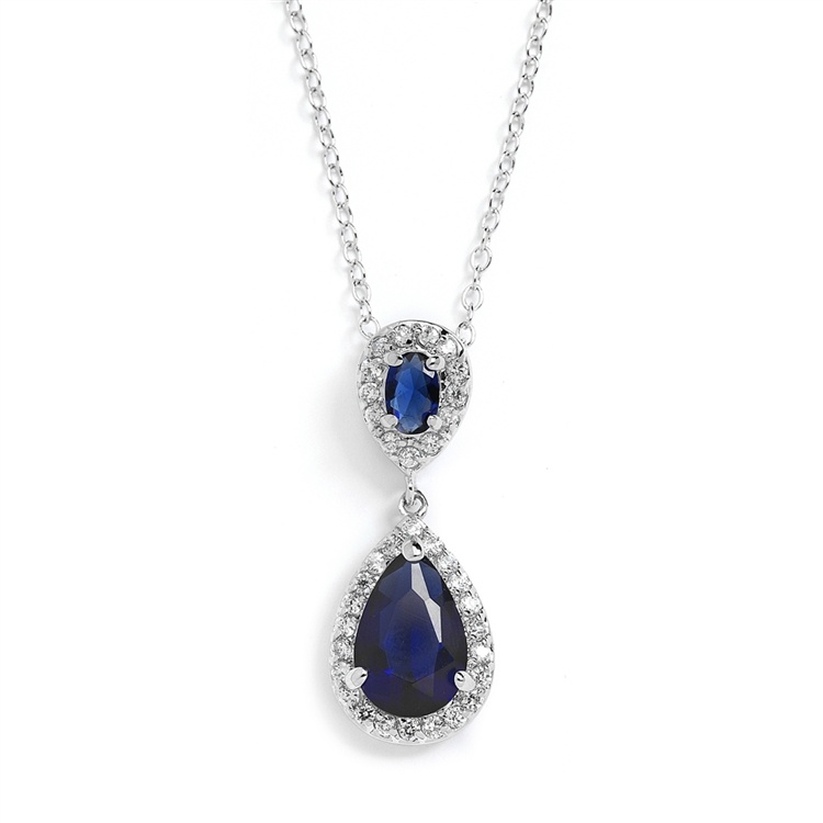 Sapphire Cz Bridal Something Blue Pendant Necklace