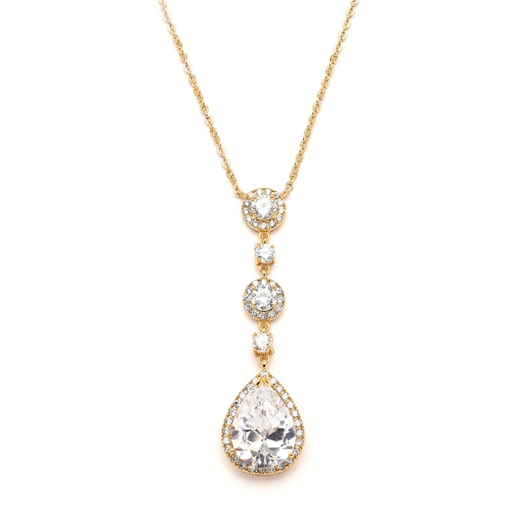 Gold Bridal Necklace With Pear-Shaped Cz Drop