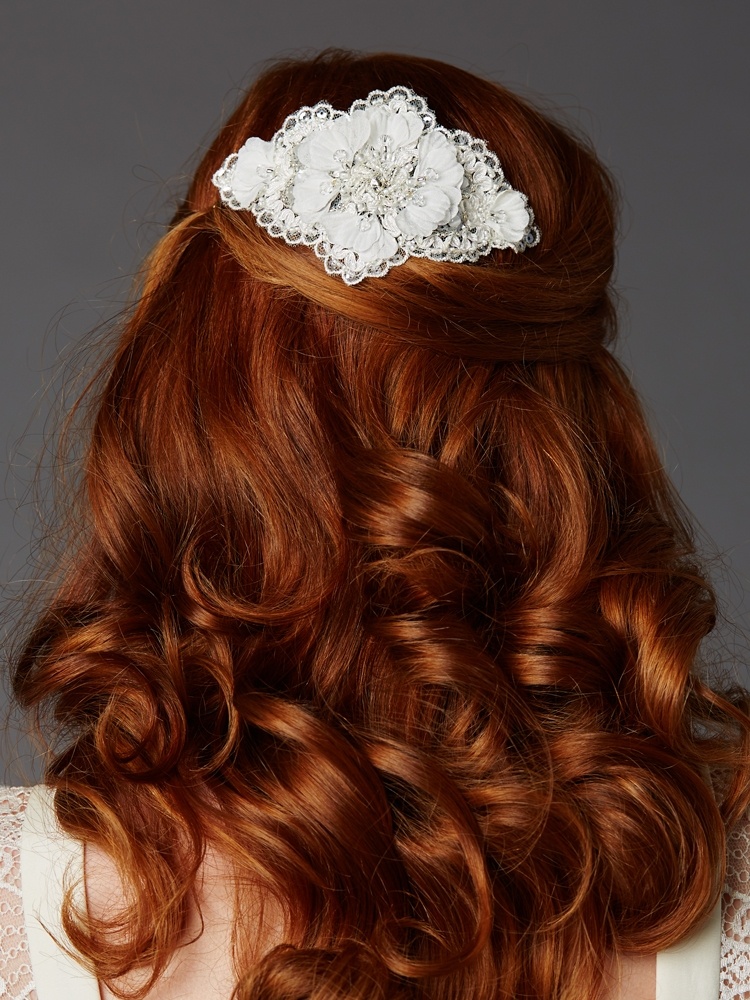 Ivory Crystal Lace Bridal Comb With Delicate Crepe Petals