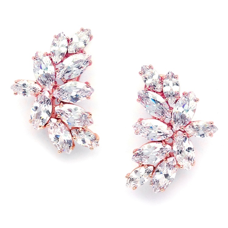 Shimmering Cubic Zirconia Marquis Cluster Rose Gold Earrings