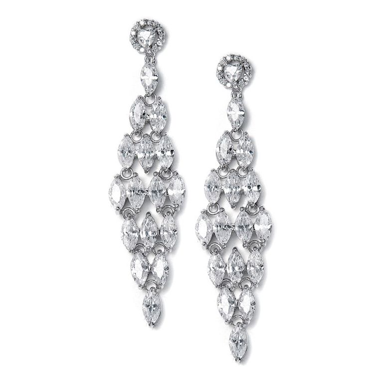 Cubic Zirconia Bridal Or Formal Chandelier Earrings With Marquis-Shaped Gemstones