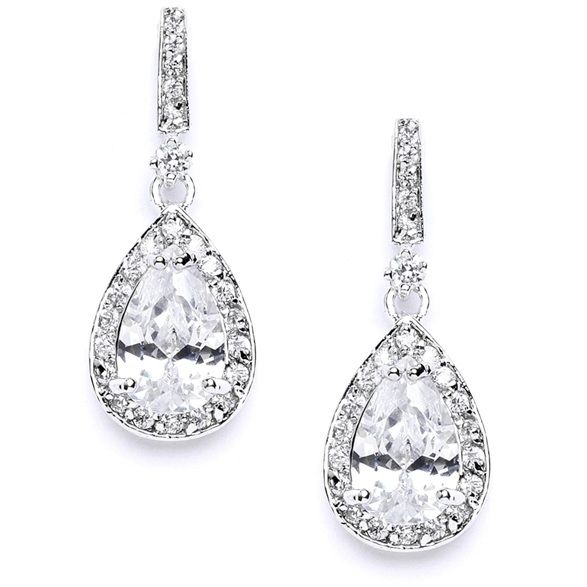 Classic Cubic Zirconia Bridal Earrings With Framed Pear Drops