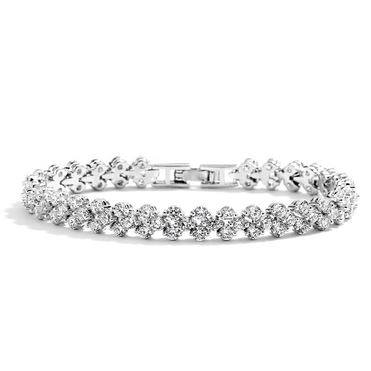 Elegant Silver Rhodium Cubic Zirconia Wedding Or Prom Tennis Bracelet