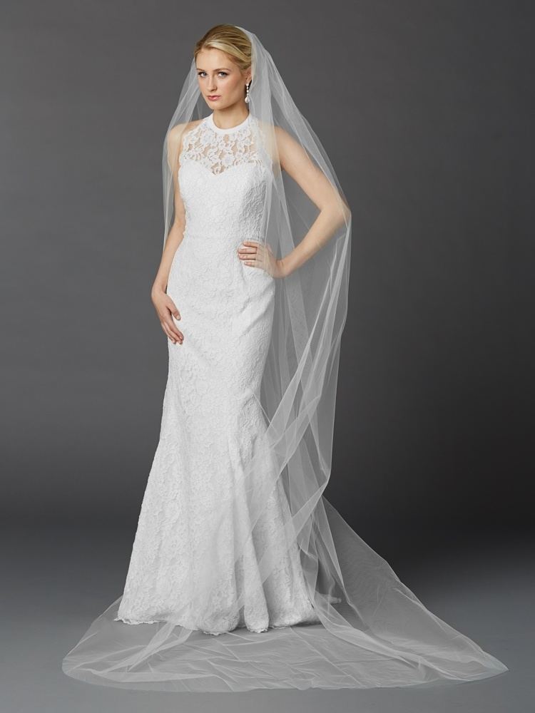Cathedral Length Single Layer Cut Edge Bridal Veil In White