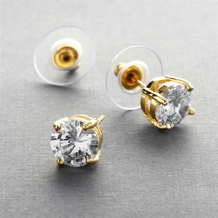 8Mm Gold Round Cubic Zirconia Stud Earrings