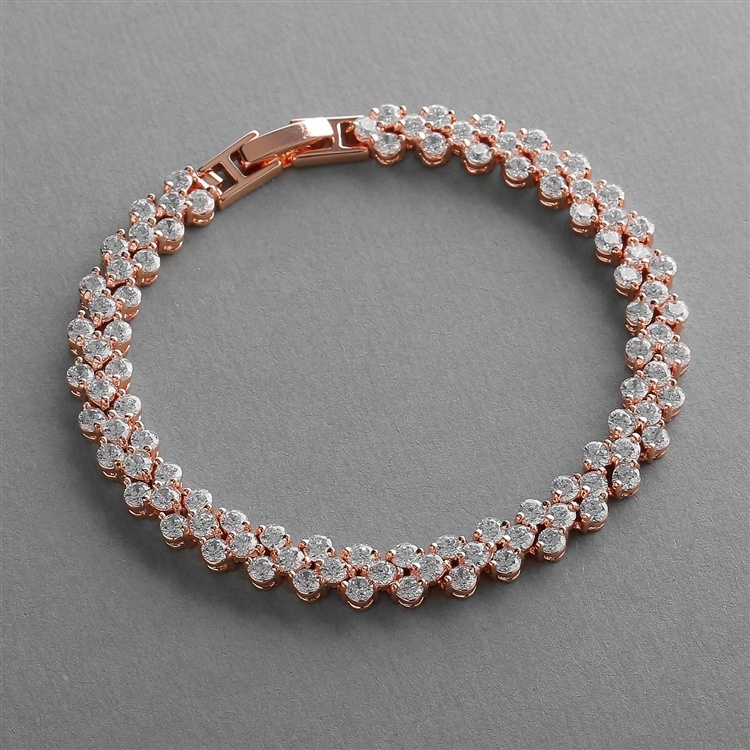 Glamorous 6 1/4" Petite Length Rose Gold Cubic Zirconia Wedding Or Prom Tennis Bracelet