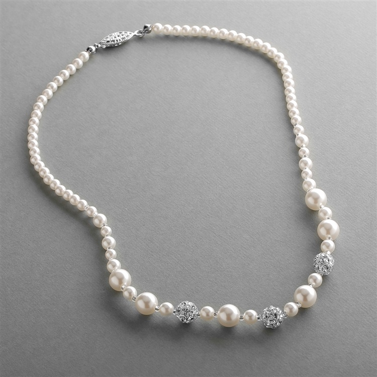 Bridal Necklace With Pearls & Rhinestone Fireballs