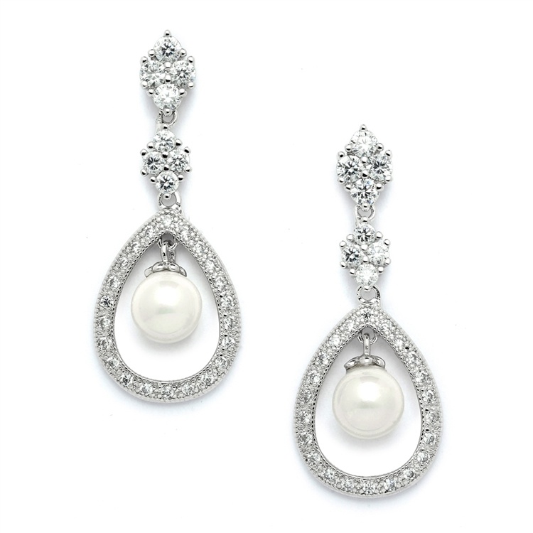 Pave Cz Wedding Clip Earrings With Caged Pearl