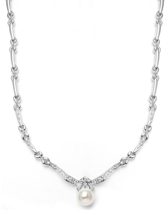 Sleek Designer Pearl & Cubic Zirconia Wedding Necklace
