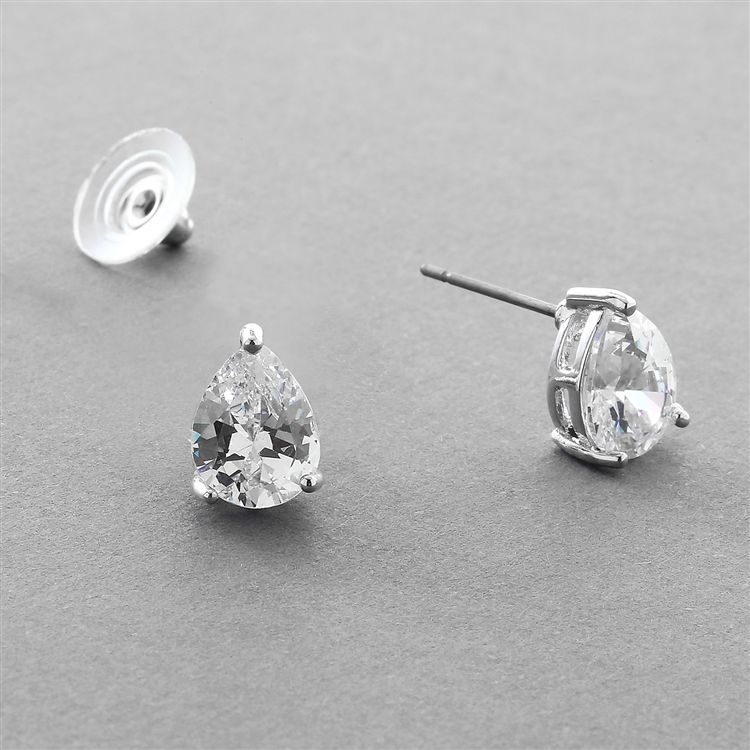 2.00 Ct. Cubic Zirconia Pear Shape Stud Earrings For Weddings Or Bridesmaids