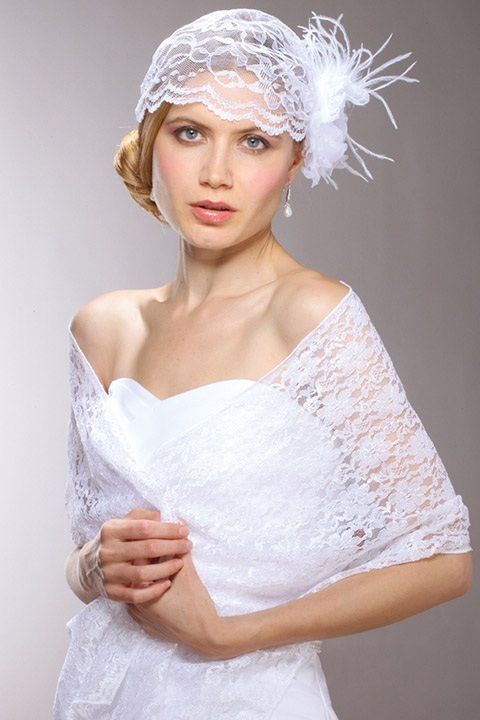 Juliet Bridal Cap With White Lace, Organza Hair Clip