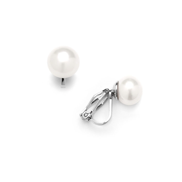 9Mm Clip-On Ivory Freshwater Shell Pearl Stud Earrings