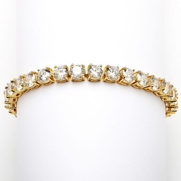 Glamorous 14K Gold Plated Bridal Or Prom Tennis Bracelet In 6 1/2" Petite Size