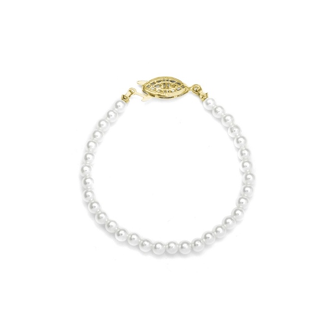 Single Strand 4Mm Pearl Wedding Bracelet - 7"/White/Gold
