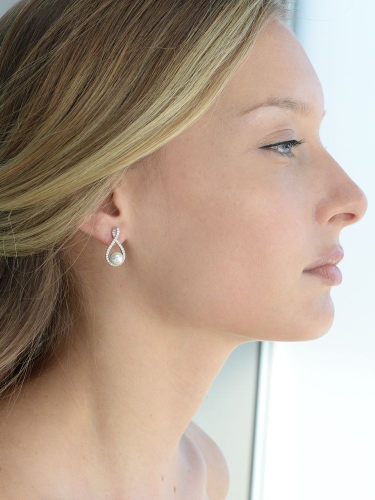 Eternity Symbol Cubic Zirconia Wedding Earrings With Pearl
