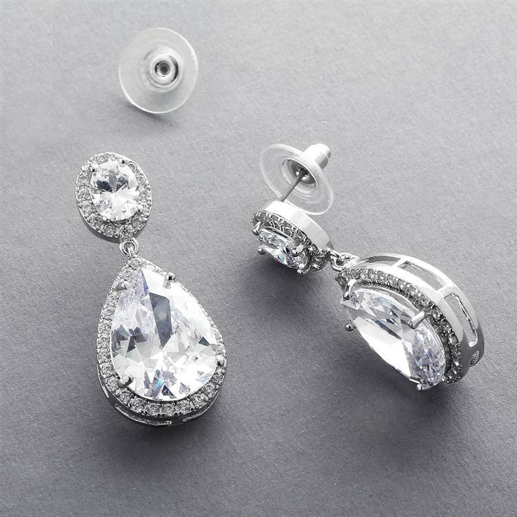Beautiful Cz Pear-Shaped Drop Bridal Earrings - Pierced