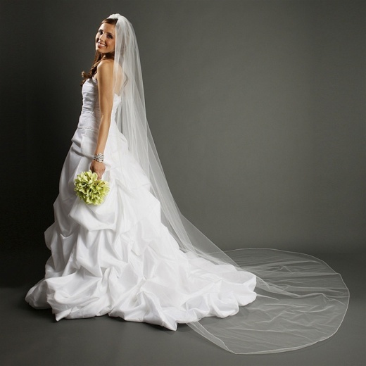 One Layer Dramatic Cathedral Length Wedding Veil With Pencil Edging - Ivory