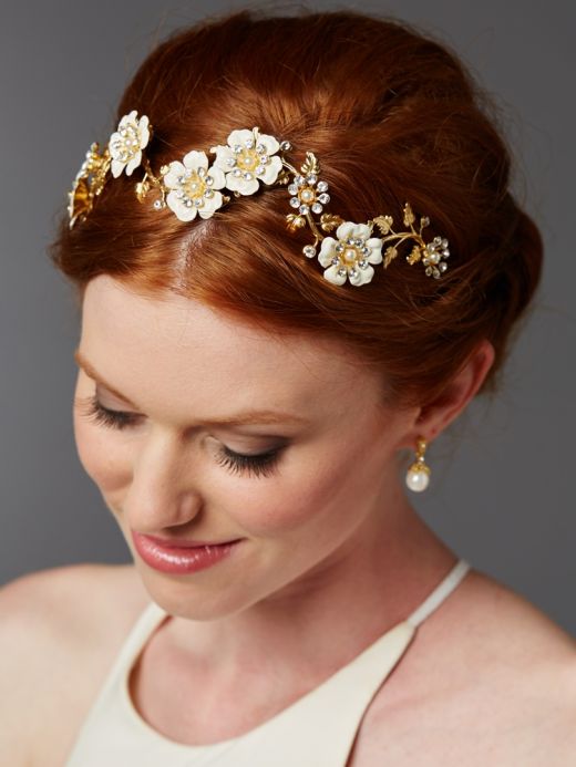 Designer Hand-Enameled Blossom Golden Headband