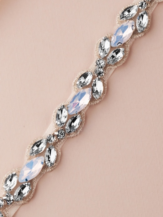 Extra Long 24" Opal & Clear Crystal Marquis Narrow Bridal Belt