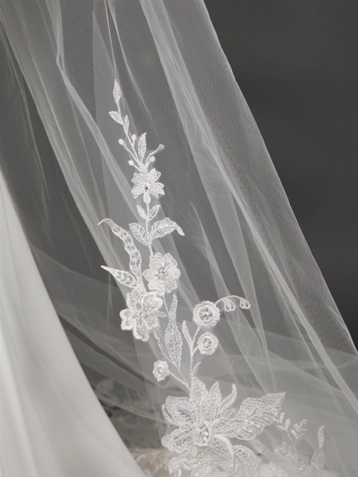 Cathedral Veil with Sequined Lace Appliques