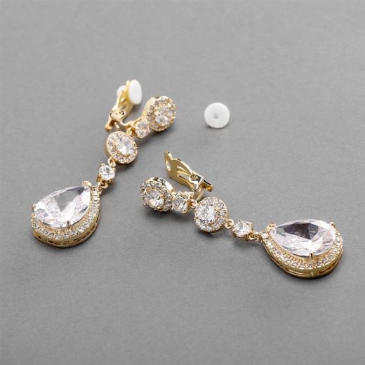 Bridal Earrings, Earrings, Crystals, Pear Drop Earrings - Classic Pear Crystal Drop Earrings - Style #9030 Blush/Gold