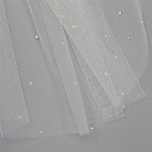 72" Floor Length Cut Edge Ivory Bridal Veil with Scattered Pearls & Crystals