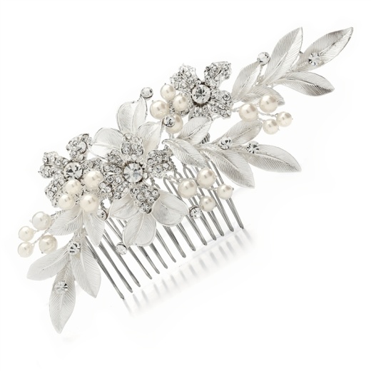 Couture Bridal Hair Comb for Weddings with Hand Painted Leaves and Pave Crystals