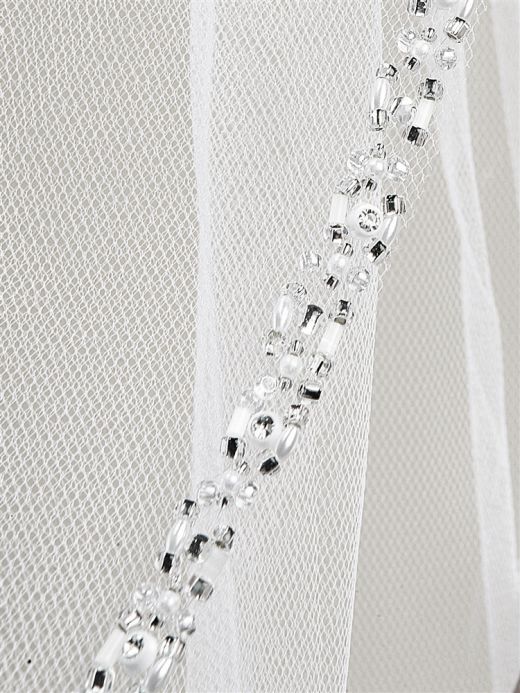 Rhinestone Edge Wedding Veil With Pearls & Beads - White