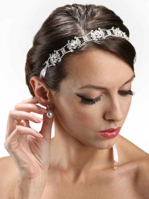 Swarovski Crystal Bridal Headband With Ribbon - Ivory