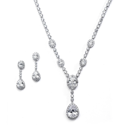 Glamorous Bezel Set Cz Wedding Necklace And Earrings Set