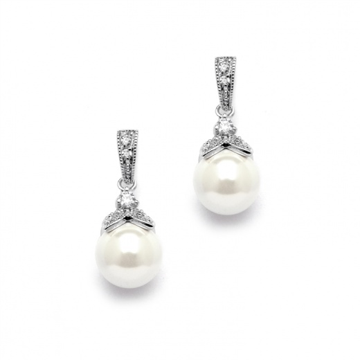 Light Ivory Pearl Drop Wedding Earrings With Vintage Cz