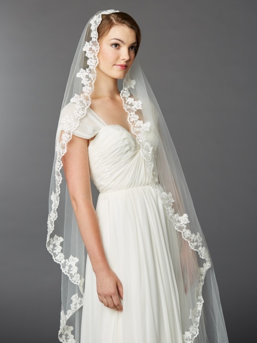 Stunning Cathedral Mantilla Bridal Veil With Hand-Stitched Scalloped Lace Edge