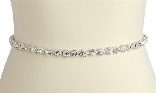 Genuine Crystal Bridal Belt With Unique Silver Links And Ivory Ribbon